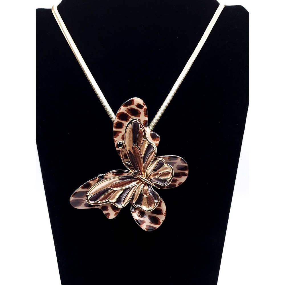 Coronet Butterfly Necklace Gold Herringbone Chain Acrylic